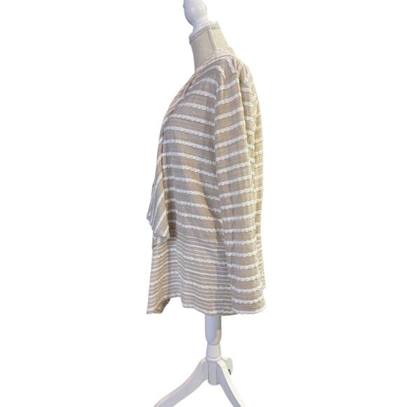 Chicos Cardigan Womens XL Ivory Beige White Striped Long Sleeve Open Drape Front - Picture 4 of 11